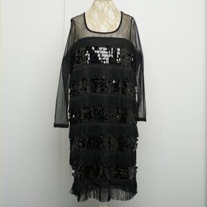 Junarose Black Sequin & Fringe Dress, UK size L